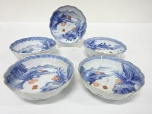 古伊万里　染付　金彩　なます皿　5客